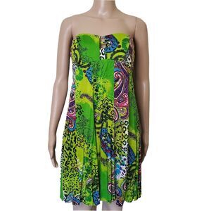 Peppermint Bay Green Floral Dress Size S Sleeveless Keyhole Sundress Rayon